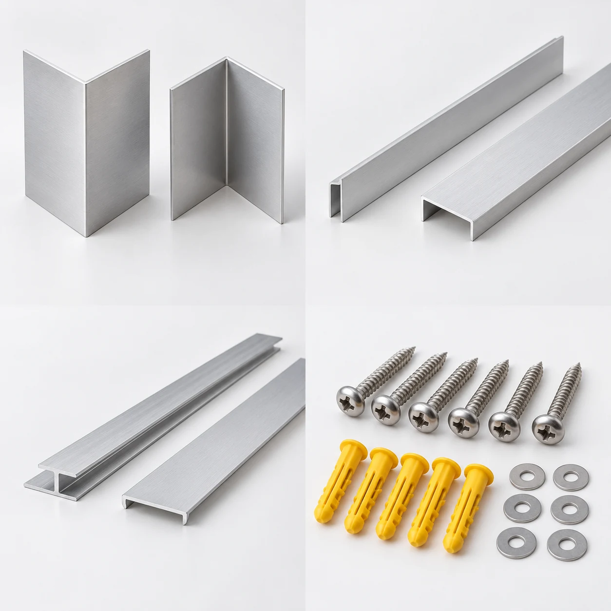 Corner trims, starter profiles, connectors and fasteners; accessory illustrations