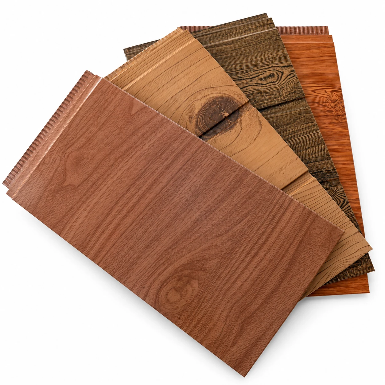 Wood Pattern finish samples on a clean white background